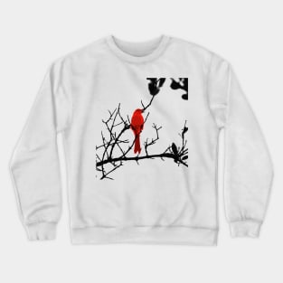 Red bird on a black tree Crewneck Sweatshirt
